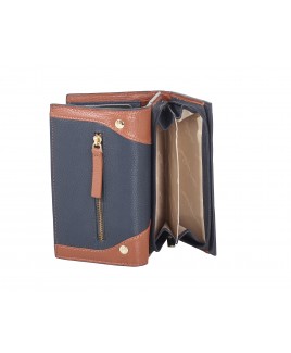 London Leathergoods Contrast Coloured Semi Zip Round Purse with Front Trifold Wallet Section - RFID Protected